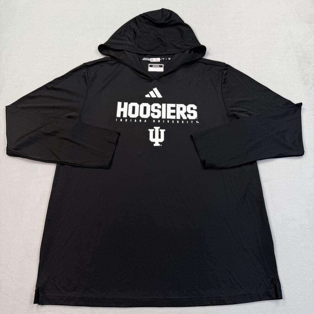 Indiana Hoosiers Hooded Shirt Mens Large Black NCAA Football Adidas Staff Issued
